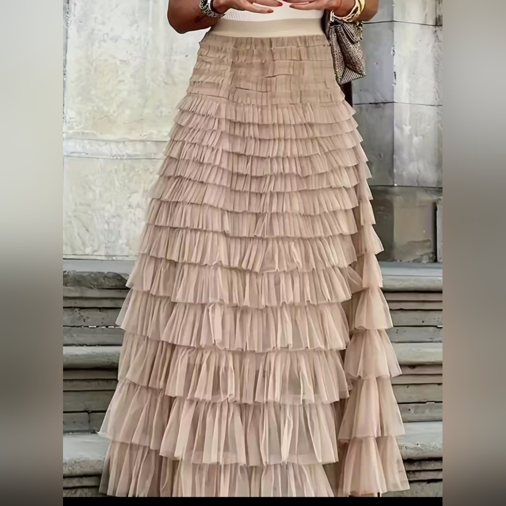 Elegant Cream/beige Ruffled Skirt